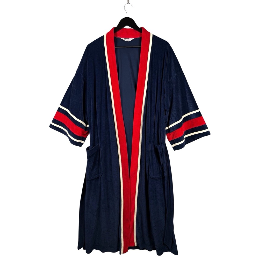 Vintage Christian Dior Robe Men's One Size Blue Velour Lounge Dressing Gown 70s
